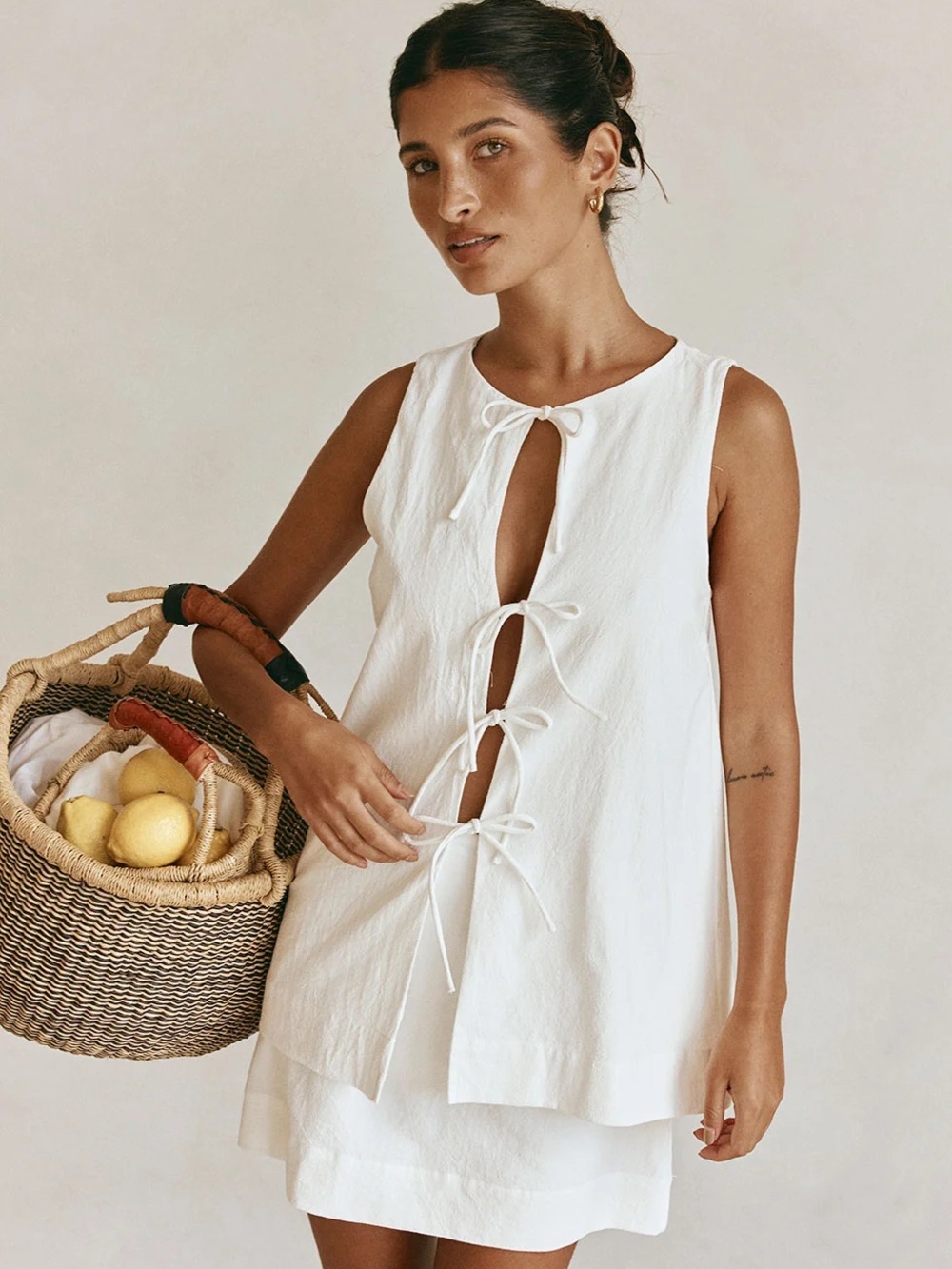 Sabo Skirt Liliana White Front Tie Overlay Mini Cotton Dress US 10